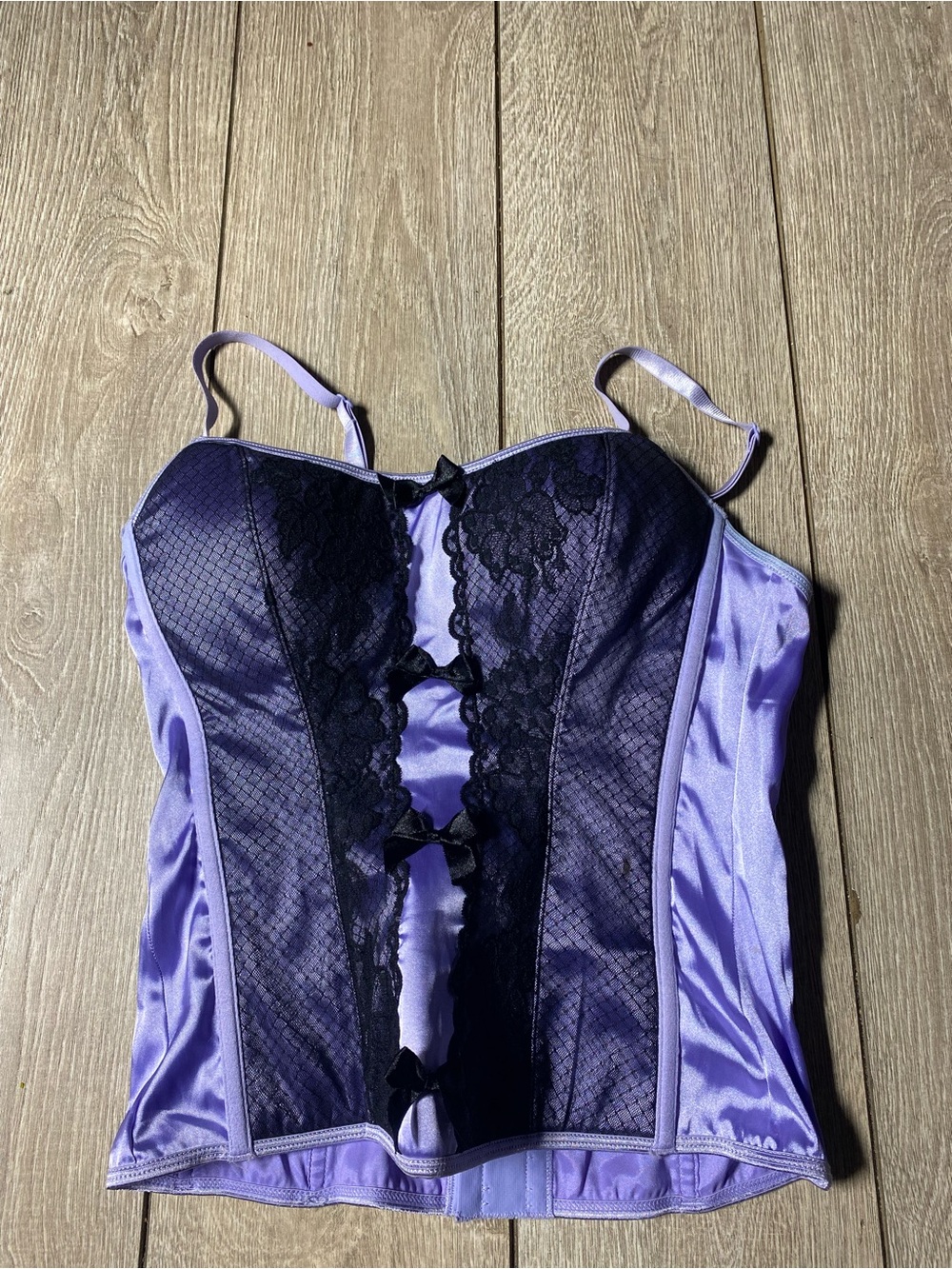 VTG Victoria’s Secret Y2K Purple Satin & Black Lace Corset Bustier Top